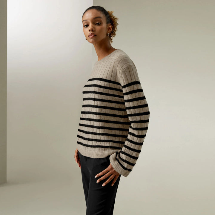 Striped Drop-Shoulder Cashmere Sweater