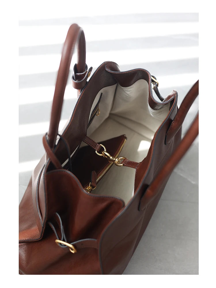 Vintage Cowhide Leather Tote Bag