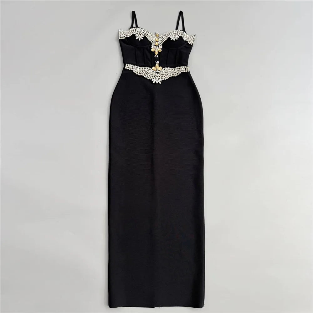 Elegant Beaded Maxi Party Dress