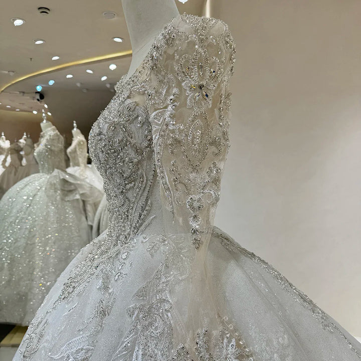 Superbe robe de mariée personnalisée à paillettes, manches longues, dos nu, vente en gros, DW0085