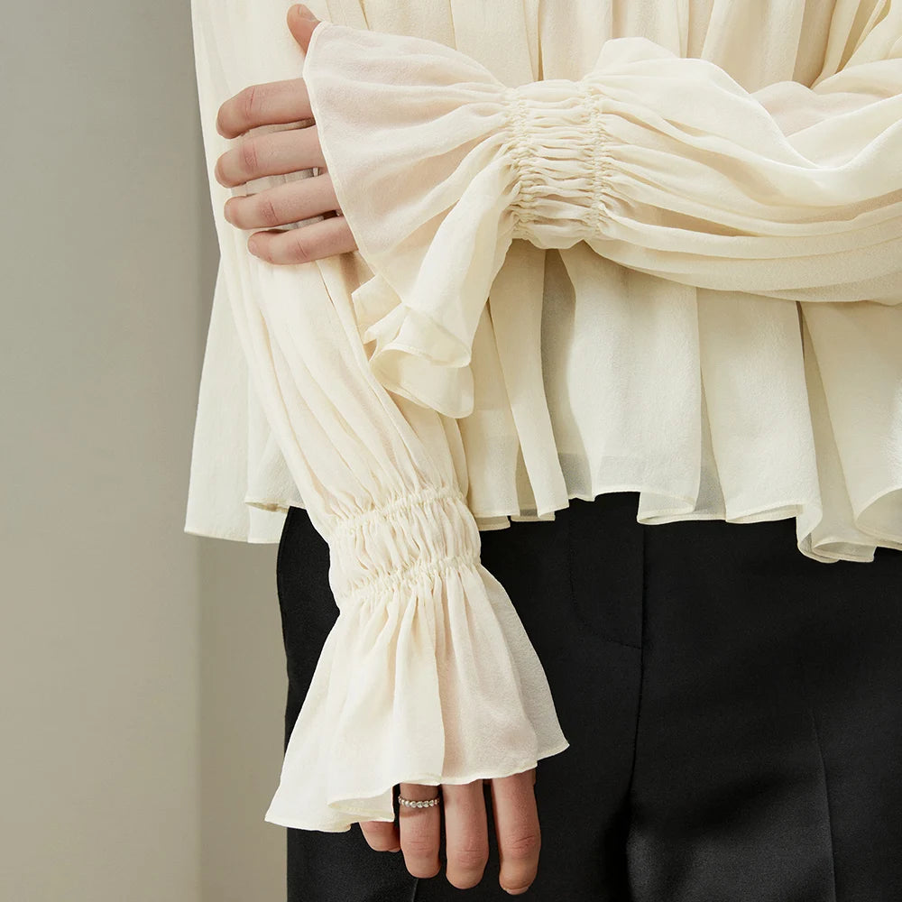 Silk Pleated A-Line Flounce Blouse