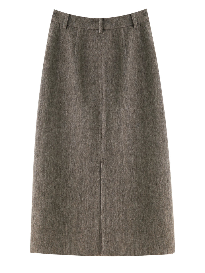 Retro Mid-Length Slit Wool Skirt