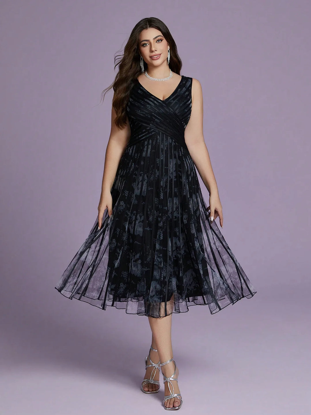 Classic V-neck Cross-striped Party Dress