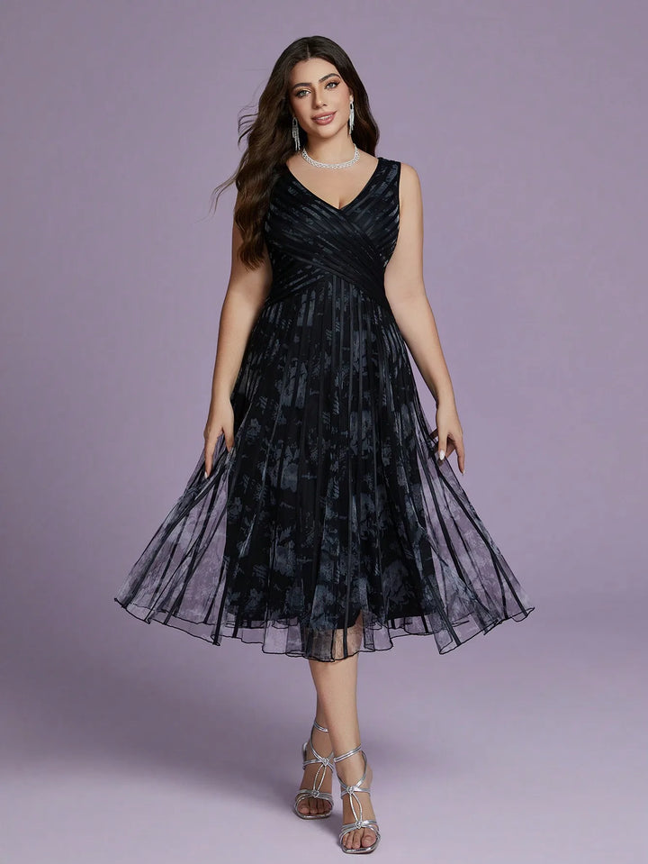 Classic V-neck Cross-striped Party Dress