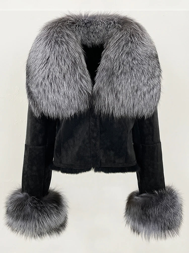 Luxurious Suede Real Warm Fur Short Coat