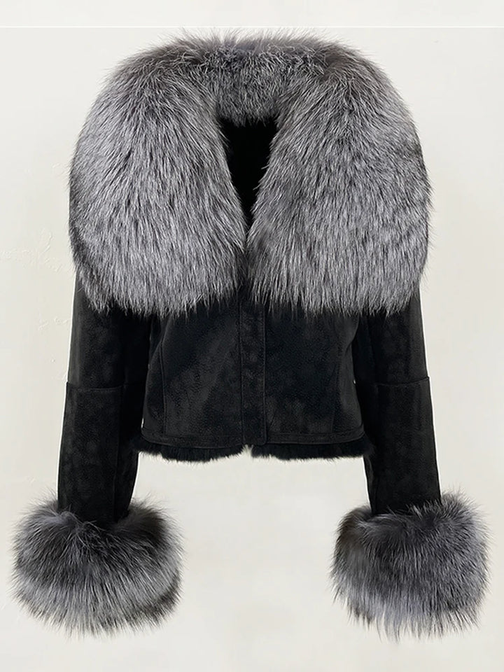 Luxurious Suede Real Warm Fur Short Coat