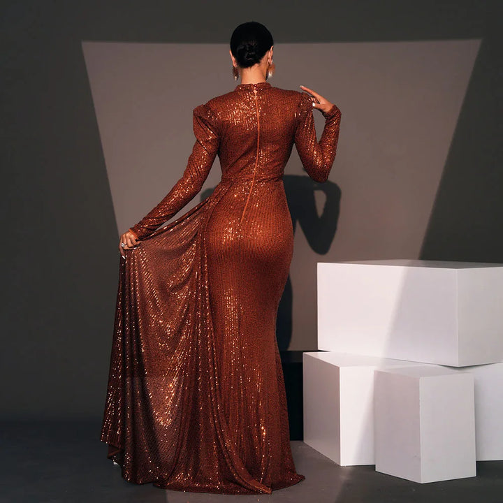 Mermaid Sequin Draped Evening Gown