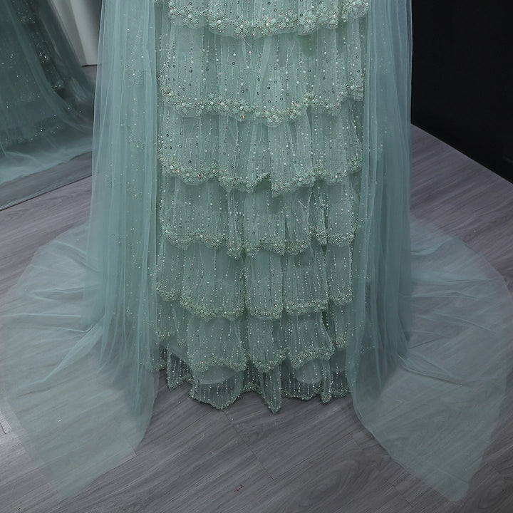 Charming Beaded Tiered Arabic Evening Gown