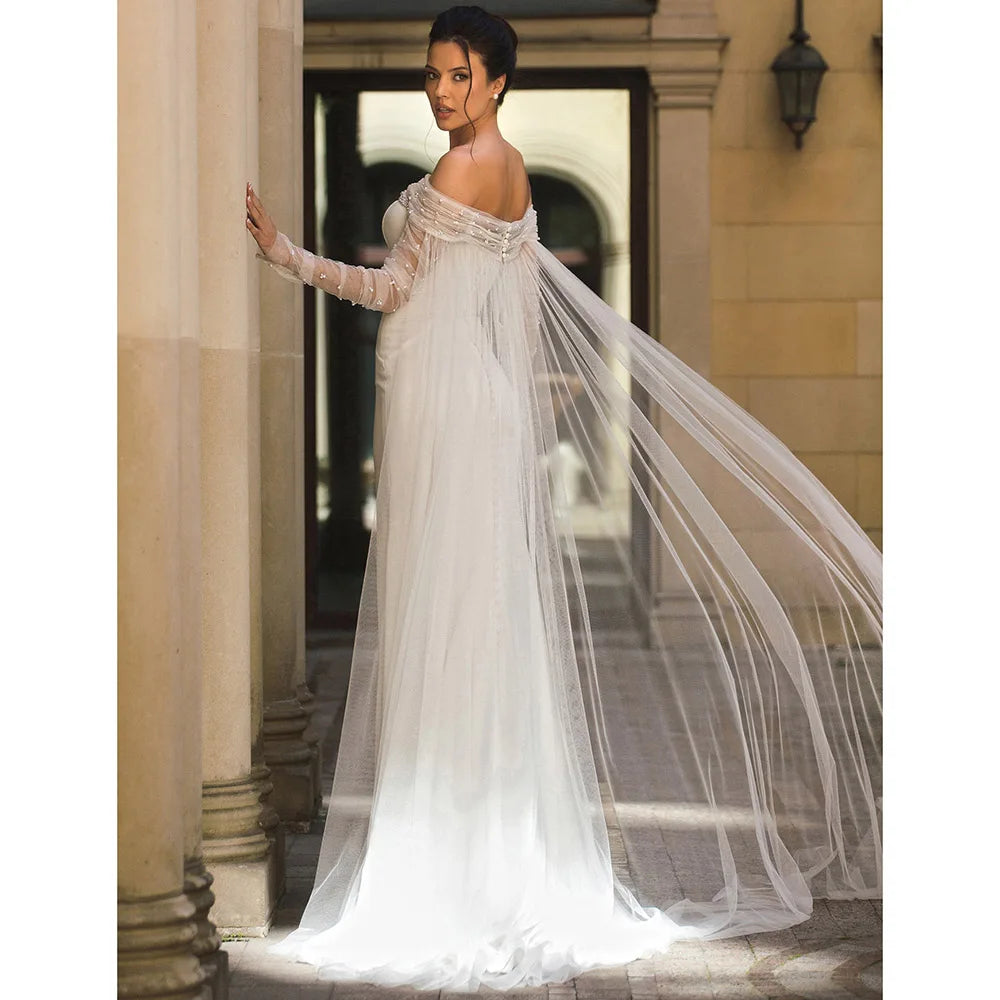 Modern Boat Collar Wedding Dress