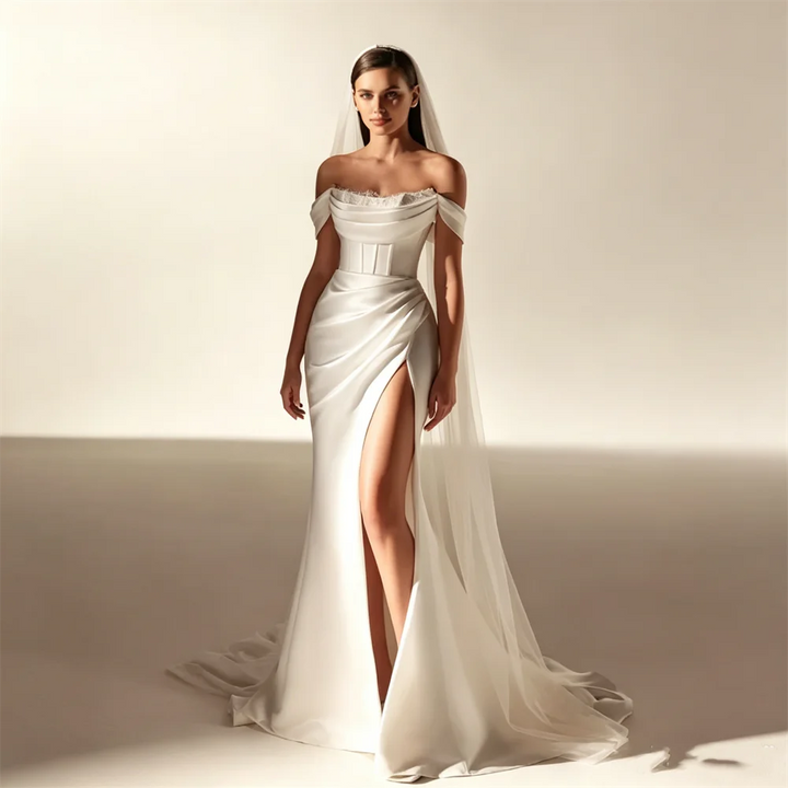 Delightful High Slit Wedding Dress