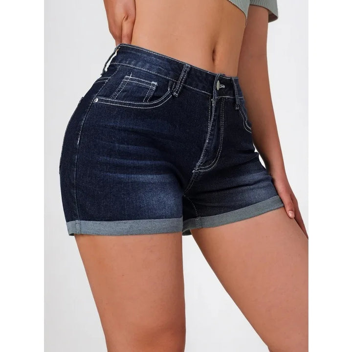 Versatile Elastic Waist Denim Shorts