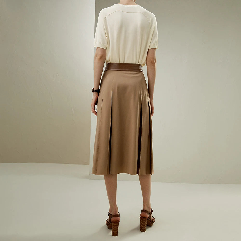 Refined Merino Wool Wrap Midi Skirt