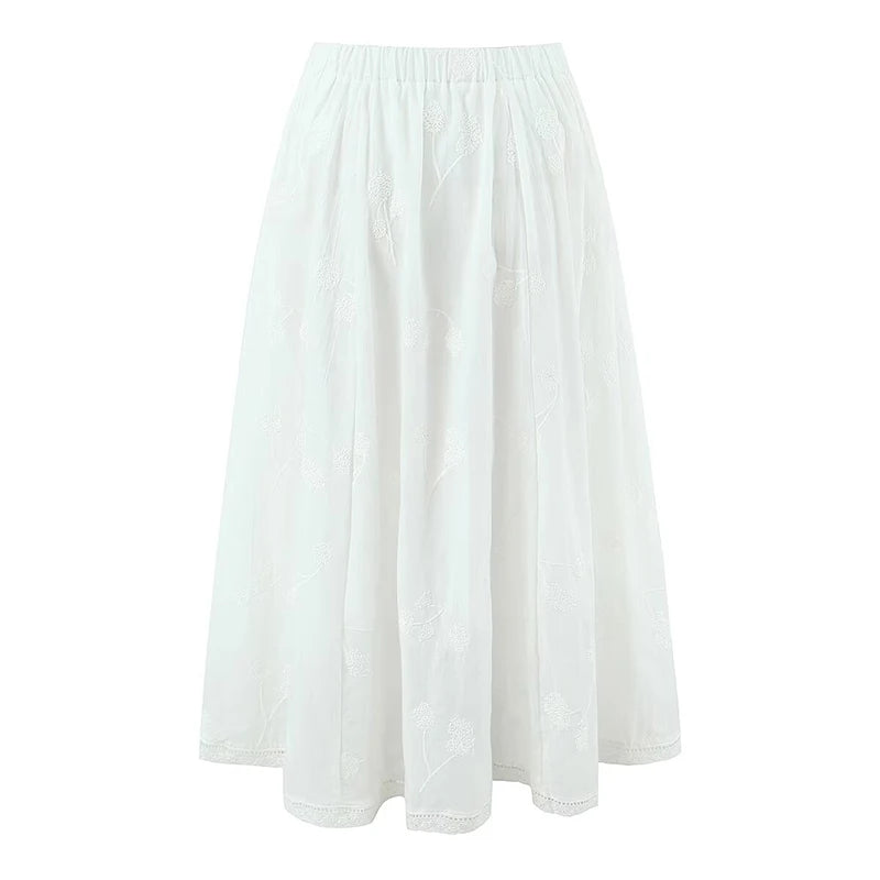 Classic Floral Embroidered Midi Skirt