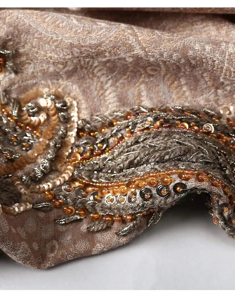 High-end Wool Beaded Pashmina Shawl