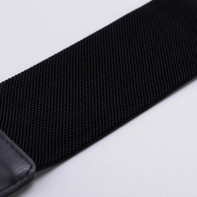 Black woven elastic belt strap underside
