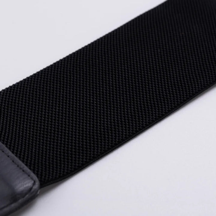 Black woven elastic belt strap underside