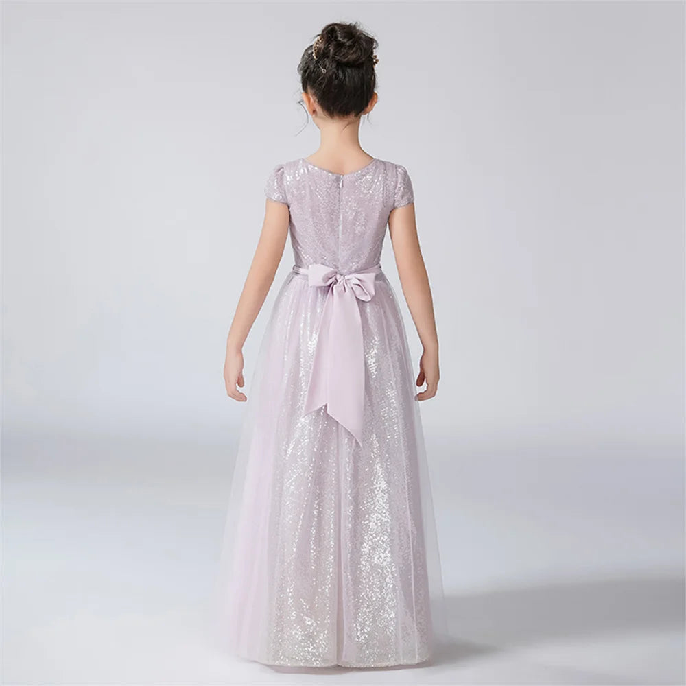 Cap Sleeves Shiny Sequin Princess Dress