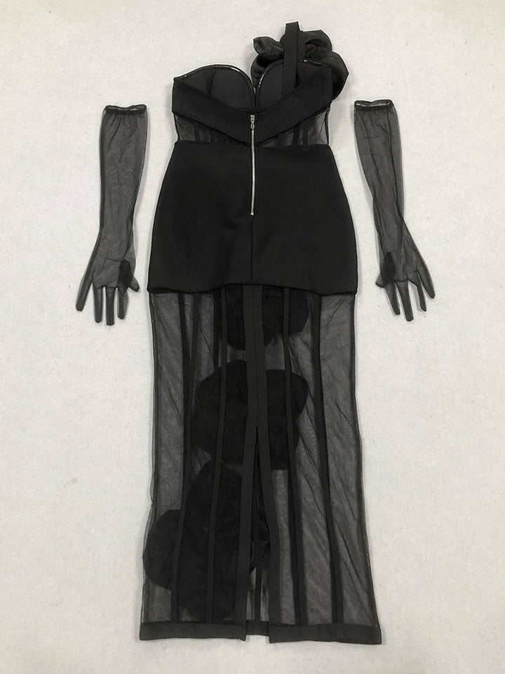 Stylish Mesh Flower Bodycon Dress