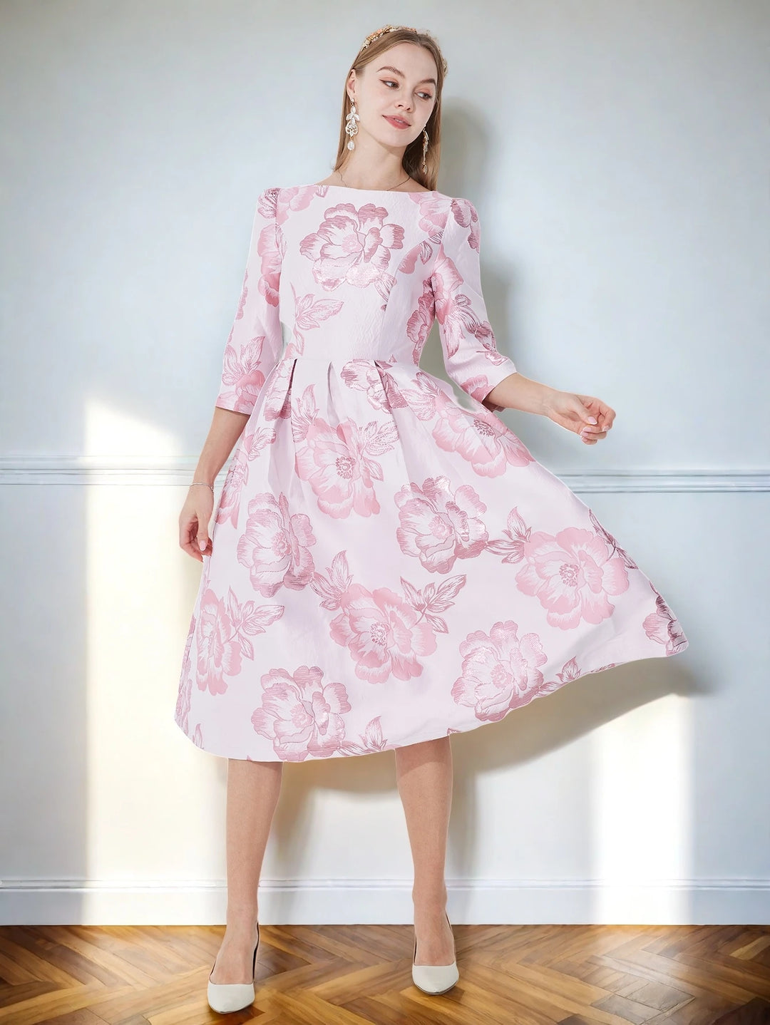 Luxury Floral Jacquard Party Dress
