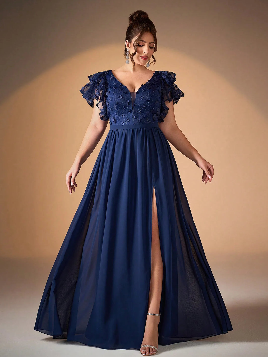 Romantic Lotus Leaf Sleeves Evening Dress