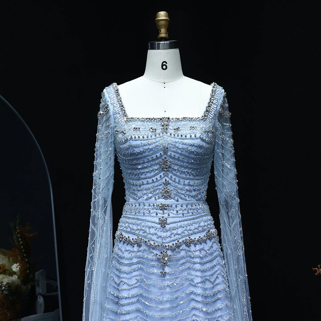 Beautiful Cape Sleeves Arabic Evening Dress