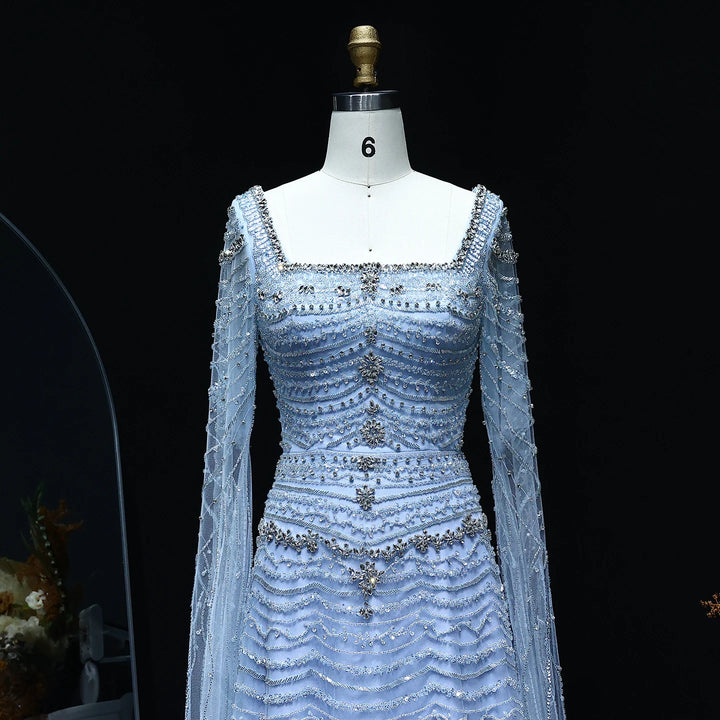 Beautiful Cape Sleeves Arabic Evening Dress