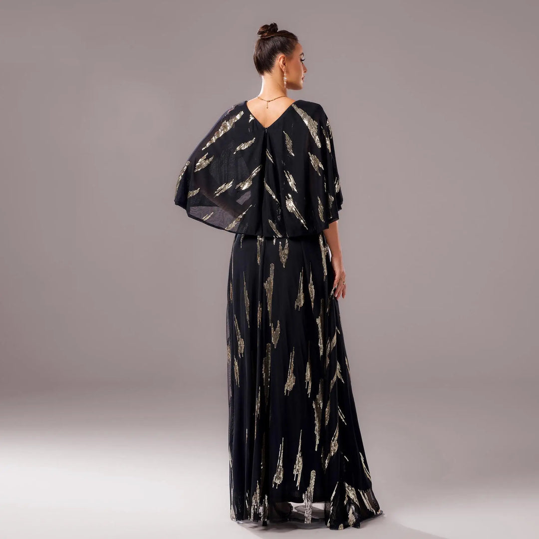 Sparkling Black V-Neck Formal Gown