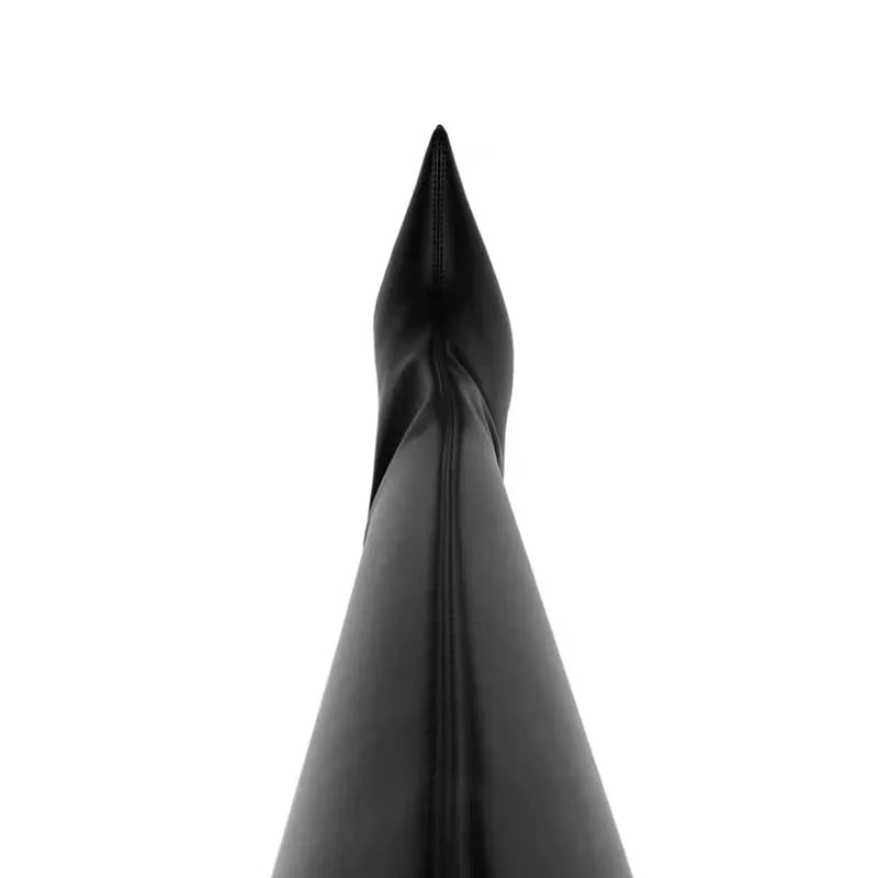 Black over-the-knee boot upper with smooth pointed shaft and fold at the top