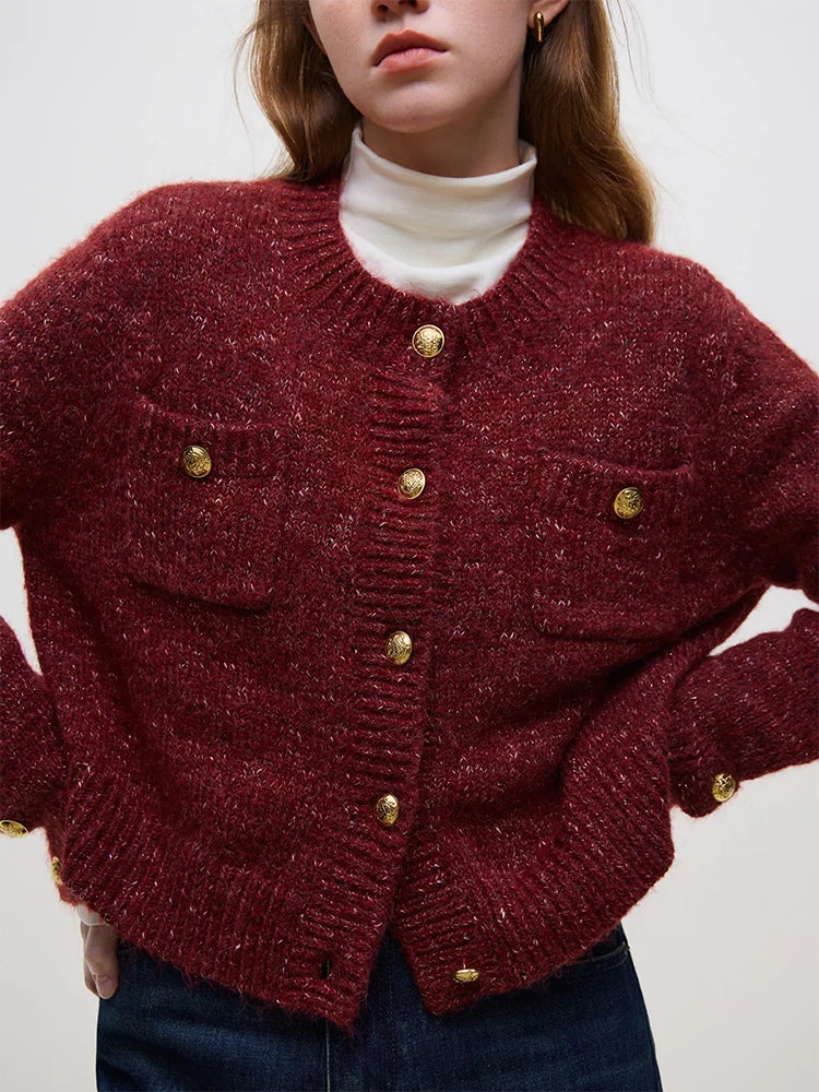 Round Neck Short Knitted Cardigan