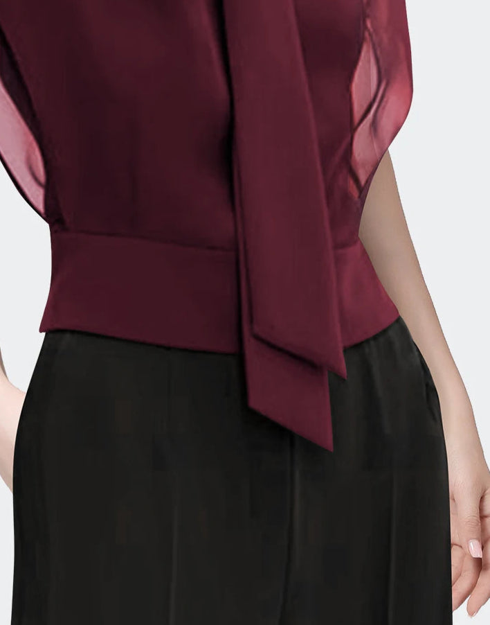 Elegant Wine Red Chiffon Blouse