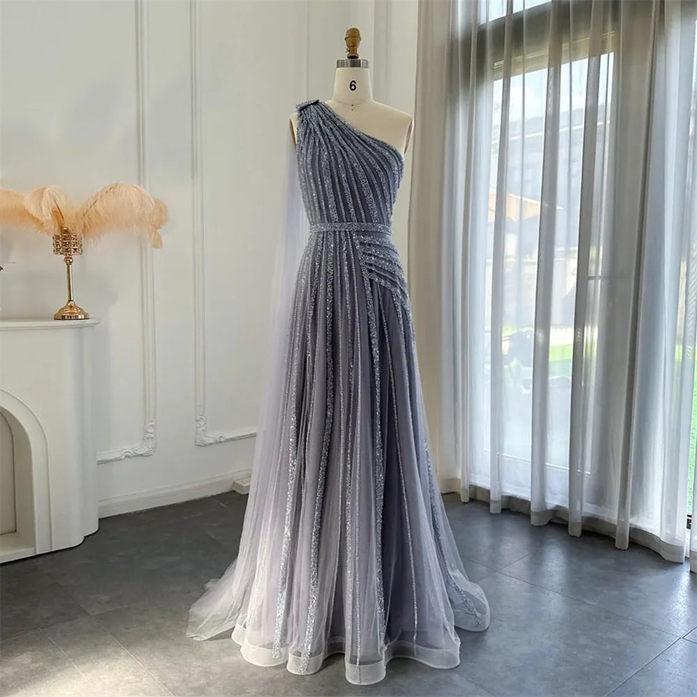 Luxury One-Shoulder A-Line Beaded Gown