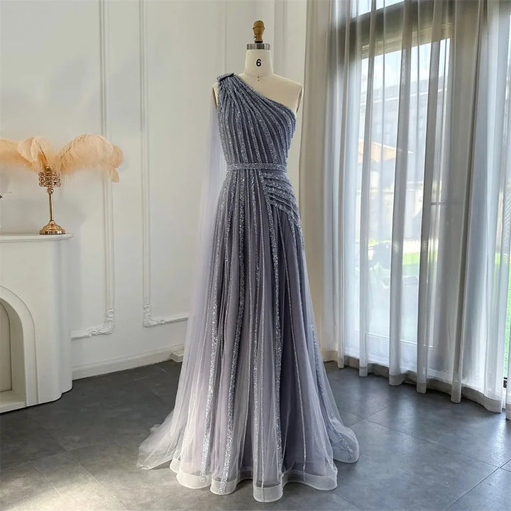 Luxury One-Shoulder A-Line Beaded Gown