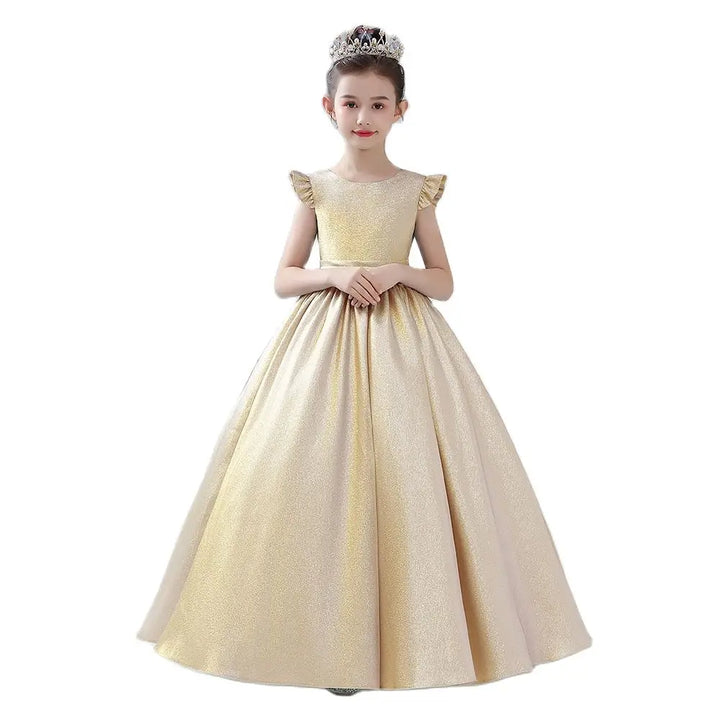 Glittery Sleek Satin Girl's Party Ball Gown