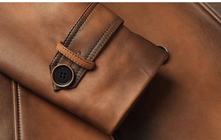 Vintage Natural Sheepskin Leather Long Coat