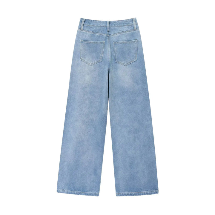 Refined Wide-Leg Washed Jeans Pants