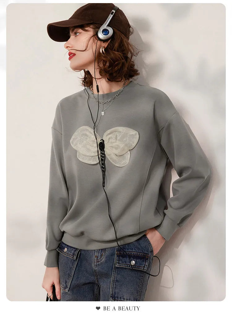 3D Dragonfly Decoration Casual Pullover Tops