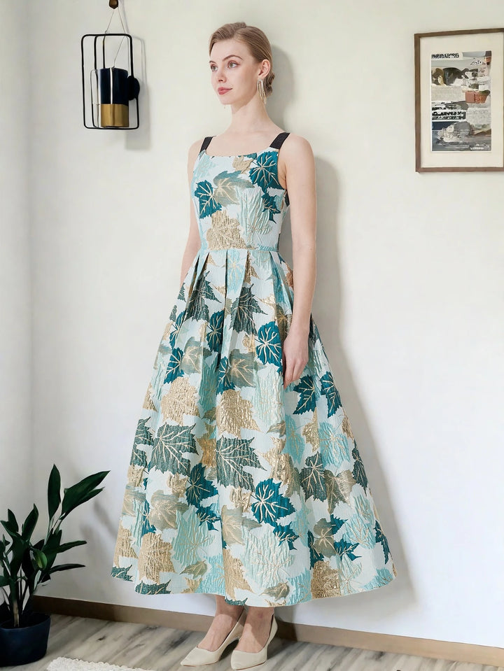 Elegant Jacquard Floral Party Dress