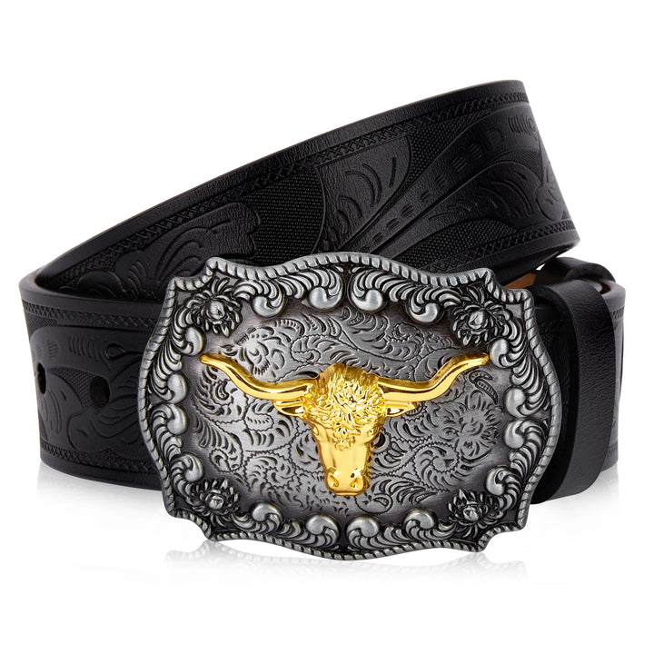 Two Layer Embossed Cowhide Leather Belt