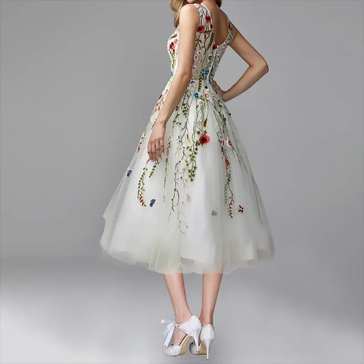 Charming Floral Lace A-Line Evening Gown