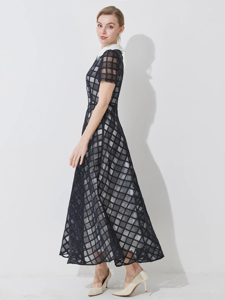 Lovely Checkered net-sheer Fitted Dress
