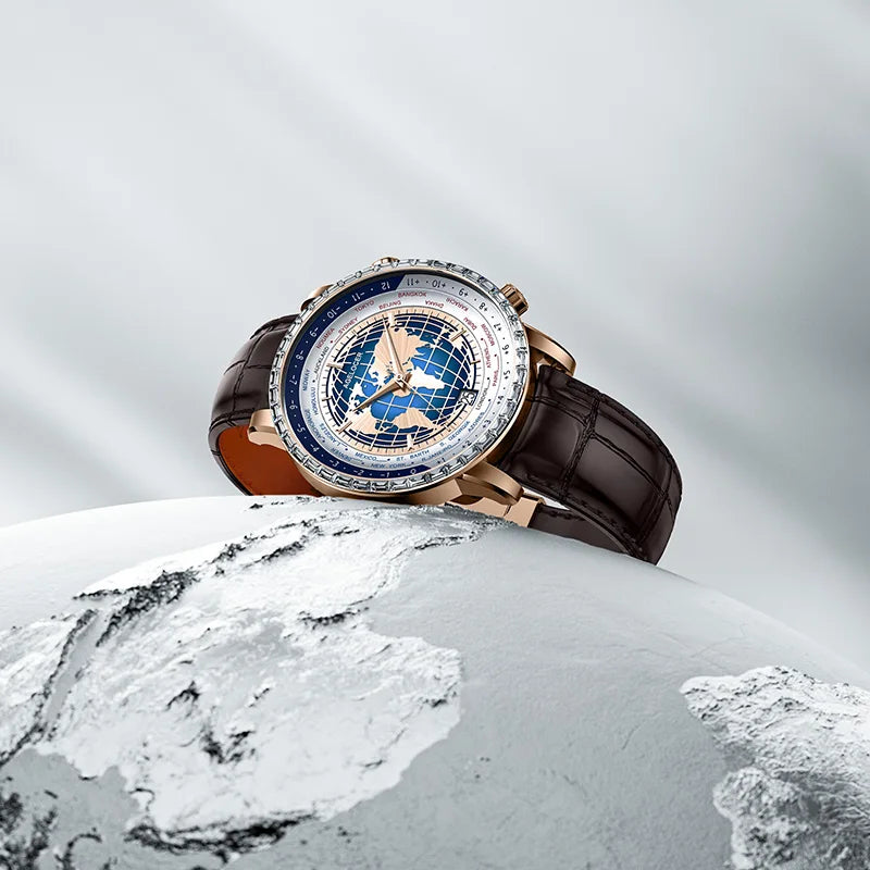 Luxury World Time Mechanical Wristwatch