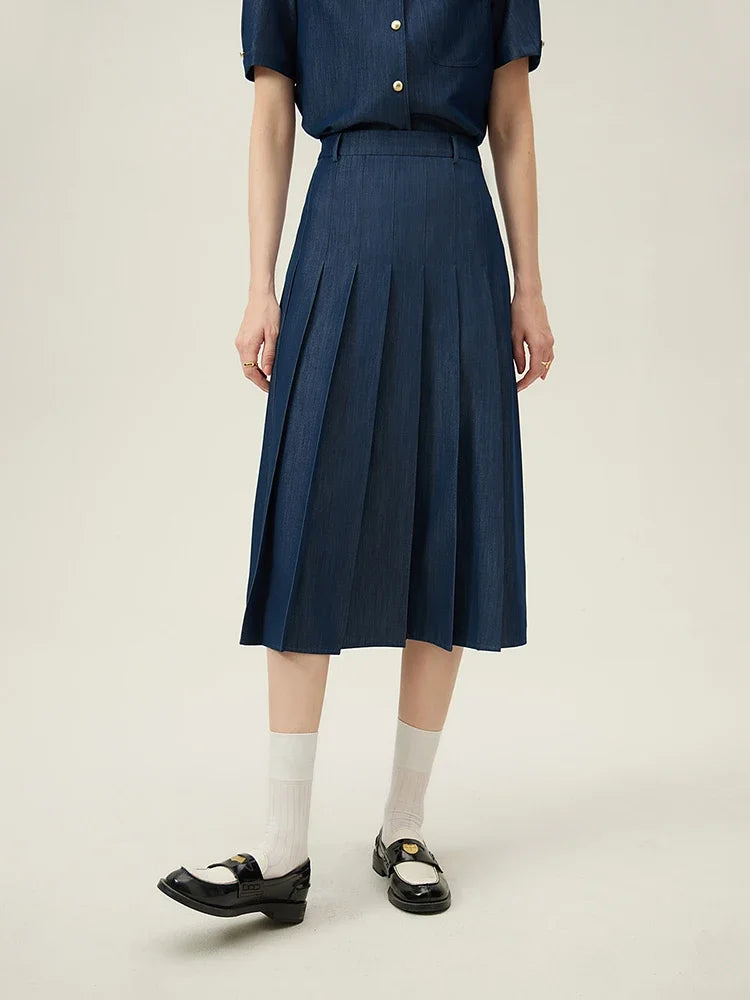 Refined Zipper Waist Long Skirt