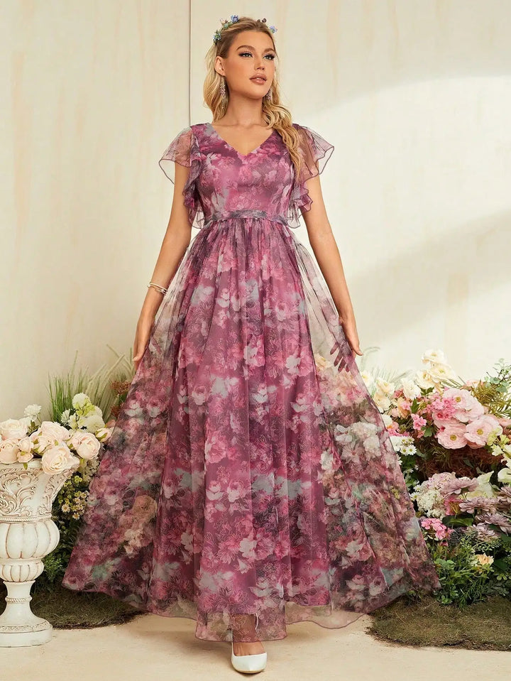 Stunning Ruffled Lace Evening Party Dress