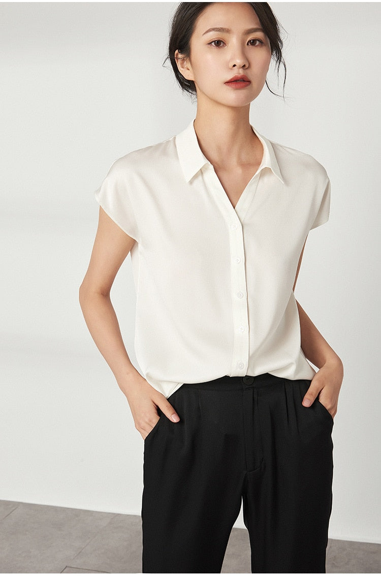 Short-sleeved Women's Silk Shirt| All For Me Today