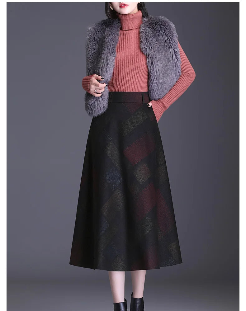 Lattice Wool Women's High Waist Skirt