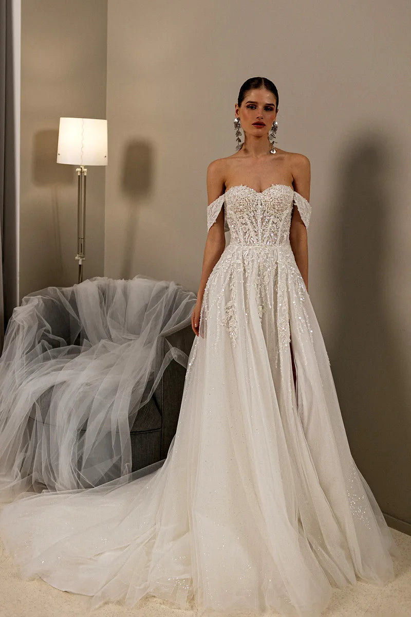 Sophisticated Sparkly Beaded Tulle Wedding Dress