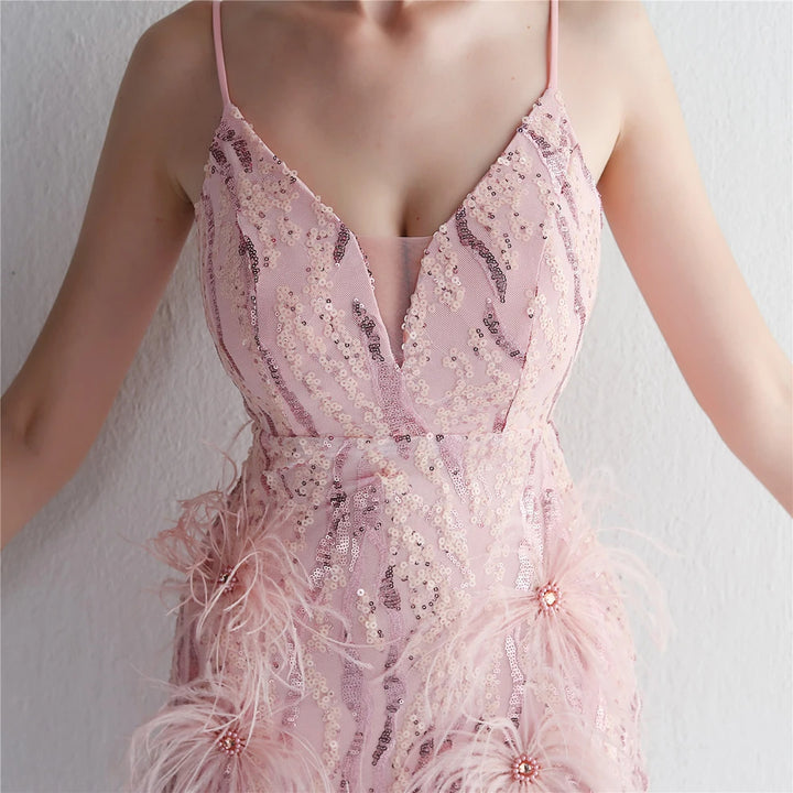 Fluffy Feather Evening Party Dress