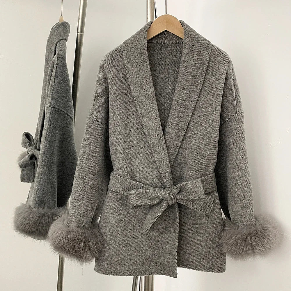 Sleek Natural Fur Wool Jacket