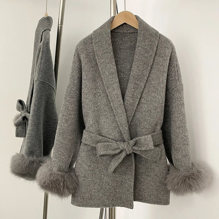 Sleek Natural Fur Wool Jacket