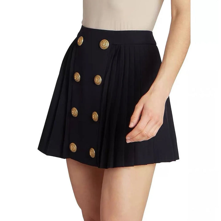 Double-Breasted Mini Pleated Skirts